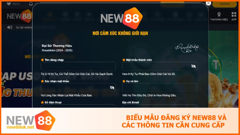 Đăng ký new88 - Tạo tài khoản chính chủ đơn giản, siêu tốc 1 Biểu mẫu đăng ký NEW88 và các thông tin cần cung cấp
