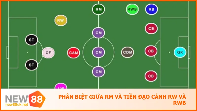 RM Trong Bóng Đá Là Gì? So Sánh Điểm Khác So Với RW, RWB 4 RM, RW và RWB khác nhau rõ rệt về vị trí xuất phát nhiệm vụ và khu vực hoạt động trên sân